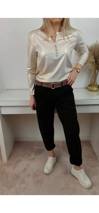 Spodnie Livan's czarne z brązowym paskiem