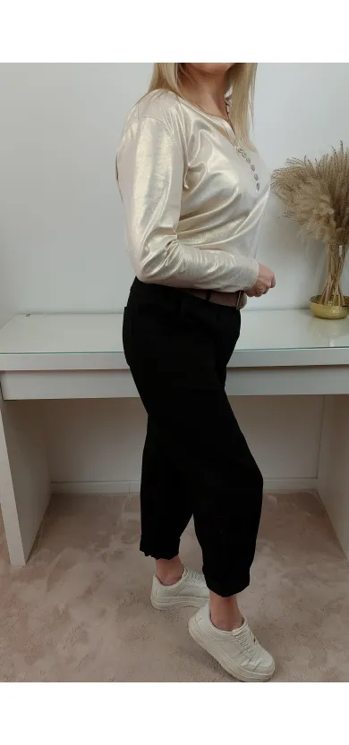 Spodnie Livan's czarne z brązowym paskiem