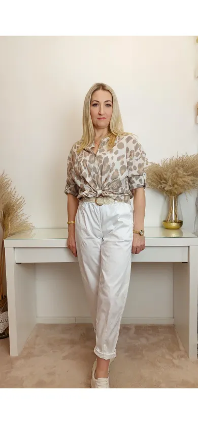 Bawełniana Bluzka  Ze Stójką W Panterkę